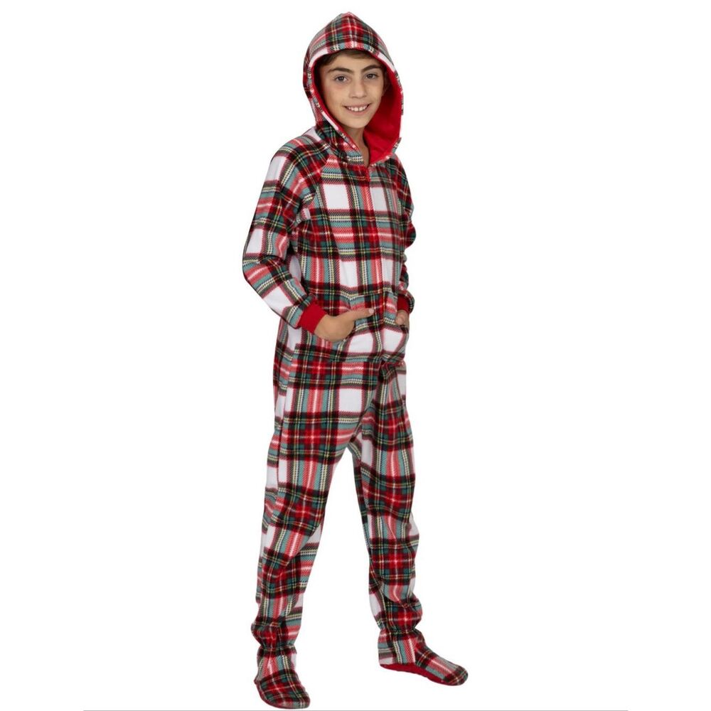 FESTIVE PLAID KIDS HOODIE FLEECE ONESIE